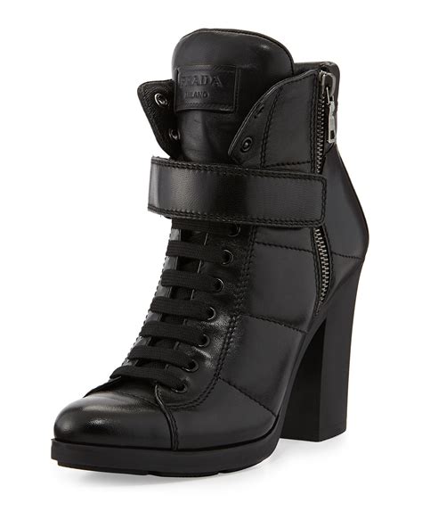 prada chunky lace up leather bootie|Prada Boots for Women .